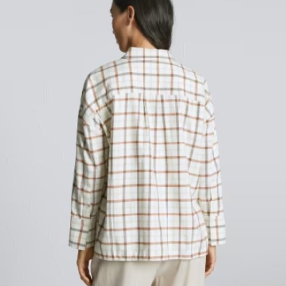 Everlane The Boxy Flannel Shirt Tobacco Plaid Seafoam - Picture 2 of 9